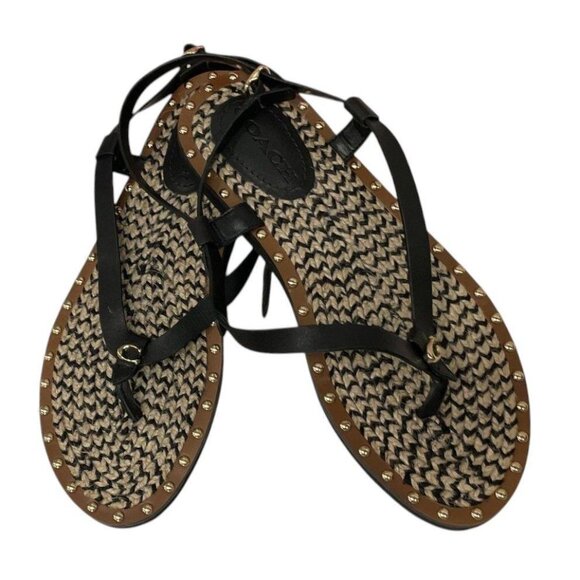 COACH Gracey Black and Brown Leather Thong Sandals w/ Gold Studs, size 9 - Picture 10 of 12